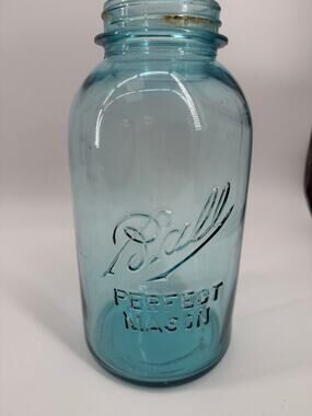 Vintage Blue Ball Perfect Mason Jar Aqua Glass 1/2 Gallon Canning Bottom Mark 6